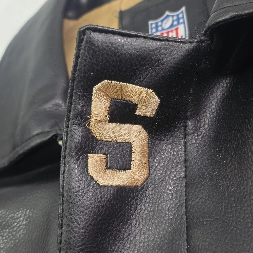 New Orleans Saints Faux Leather Jacket Men's Size L G-III NFL Embroidered Patch